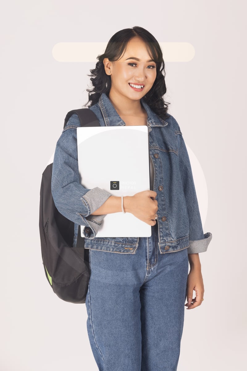 Nepali Students Using Computer Cheerful Nepali College Student with Backpack and Laptop Poses for ...