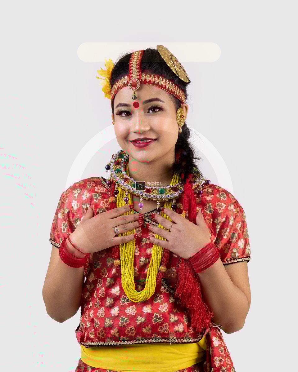 Classic Nepali Look: Portrait of a Cute Nepali Girl with Red Tika and Classic Nepali Look: Portrait of a Cute Nepali Girl with Red Tika and