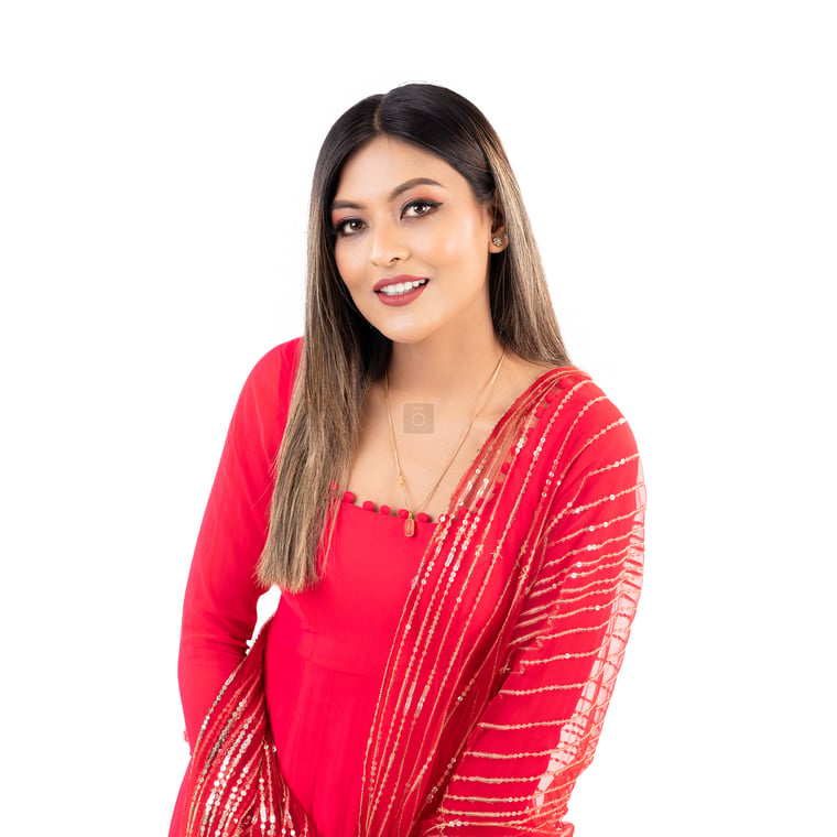 Cute Indian Woman in Pink Anarkali Dress and Shawl with Gold Chain - Photos  Nepal