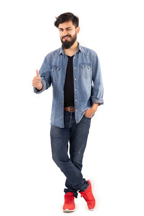 Full length bearded man winking showing like pose - Photos Nepal, image size:800x1200