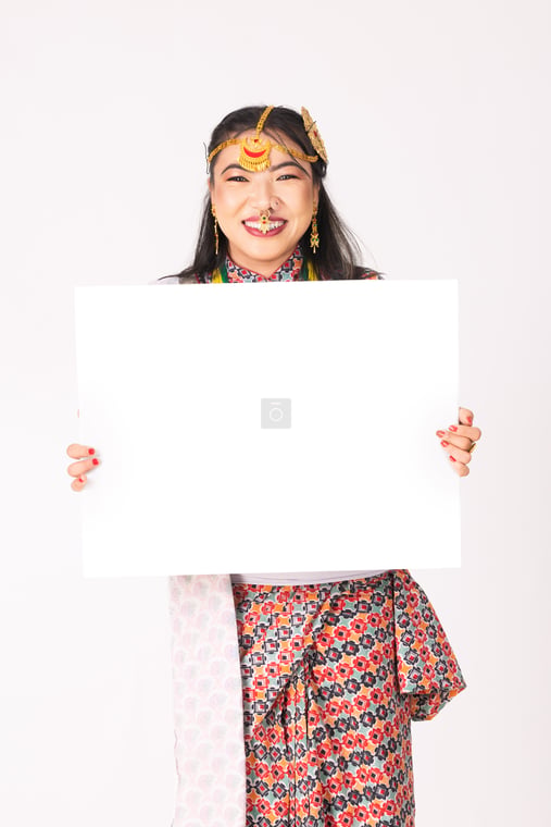 Happy Rai Woman Holding Placard for Copyspace - Photos Nepal