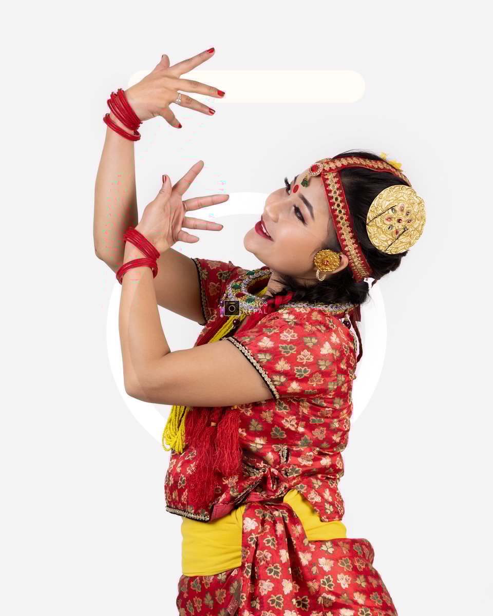 Nepali Girl in Cultural Dress Dancing with Hand Mudra Photos Nepal Nepali Girl in Cultural Dress Dancing with Hand Mudra Photos Nepal