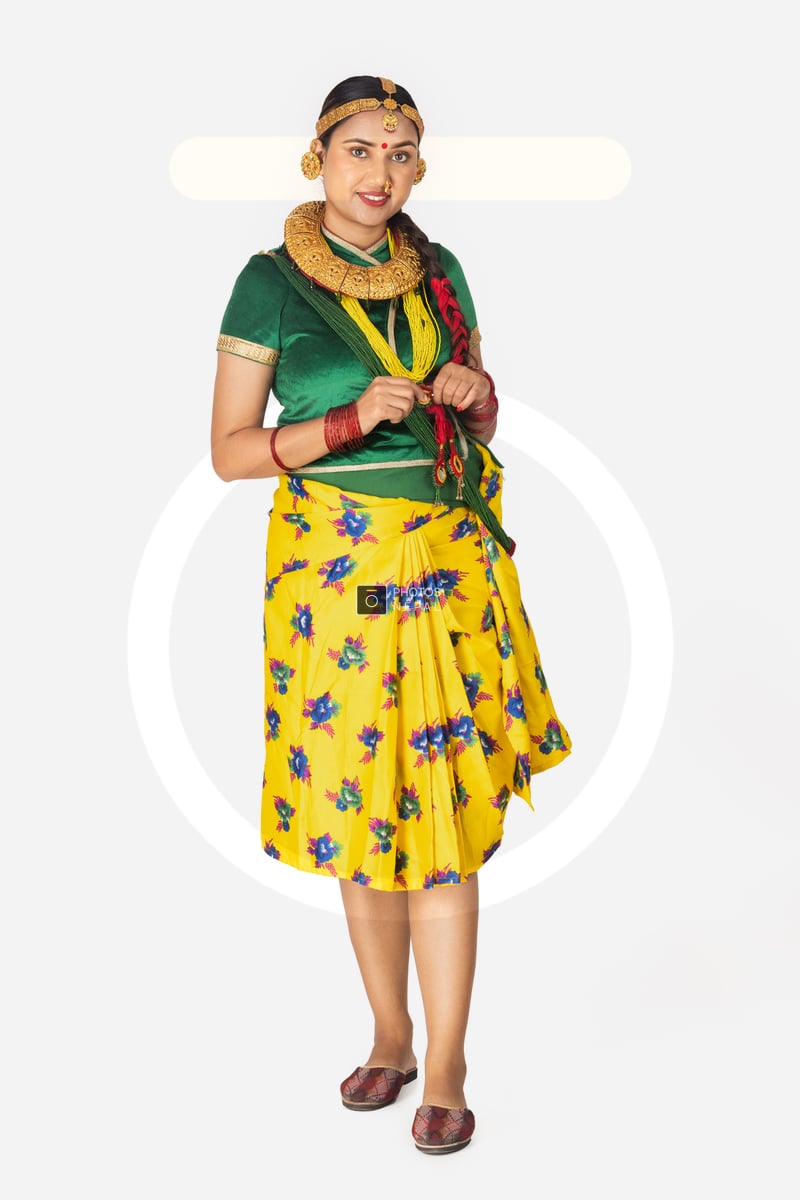 Gunyo Nepali Girl in Traditional Gunyo Choli Dress and Accessories Smiling at ...
