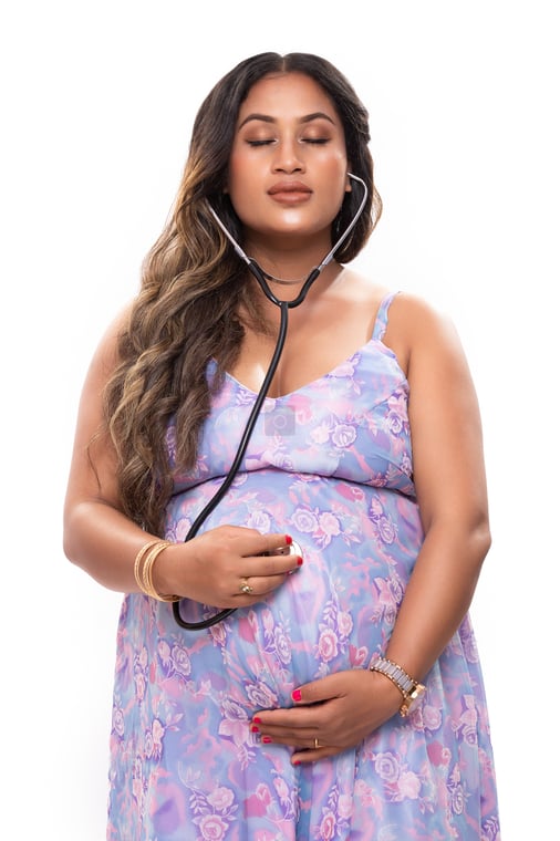 Nepali Pregnant Woman Bonding with Her Baby Purple Dress and