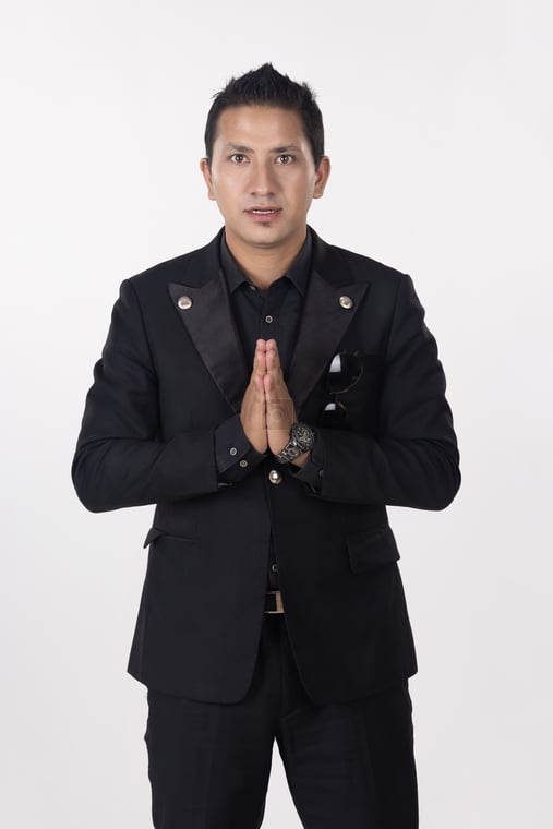 Professional Nepali Businessman Doing Namaste in Black Formal Dress -  Photos Nepal