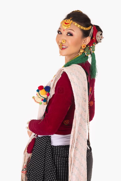 Rai girl showcasing traditional Dhungri and Bulaki nose ornaments ...
