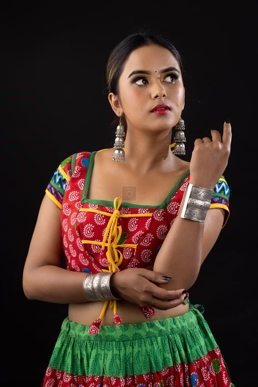 Tharu Girl Showcasing Shy Smile in Cultural Attire Photos Nepal