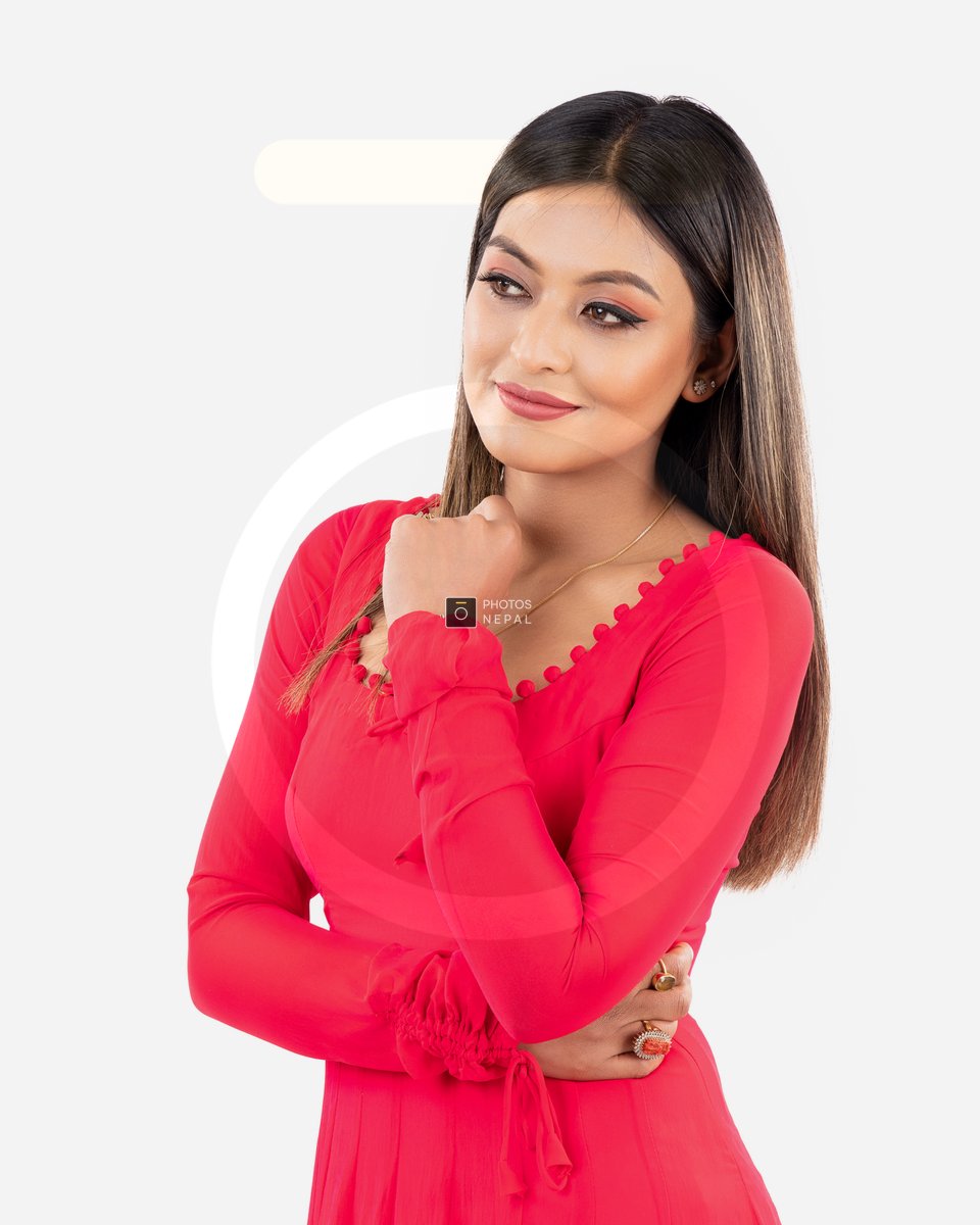 Traditional Indian beauty in a red Anarkali suit with subtle nude makeup and gold jewelry - Photos Nepal Traditional Indian beauty in a red Anarkali suit with subtle nude makeup and gold jewelry - Photos Nepal