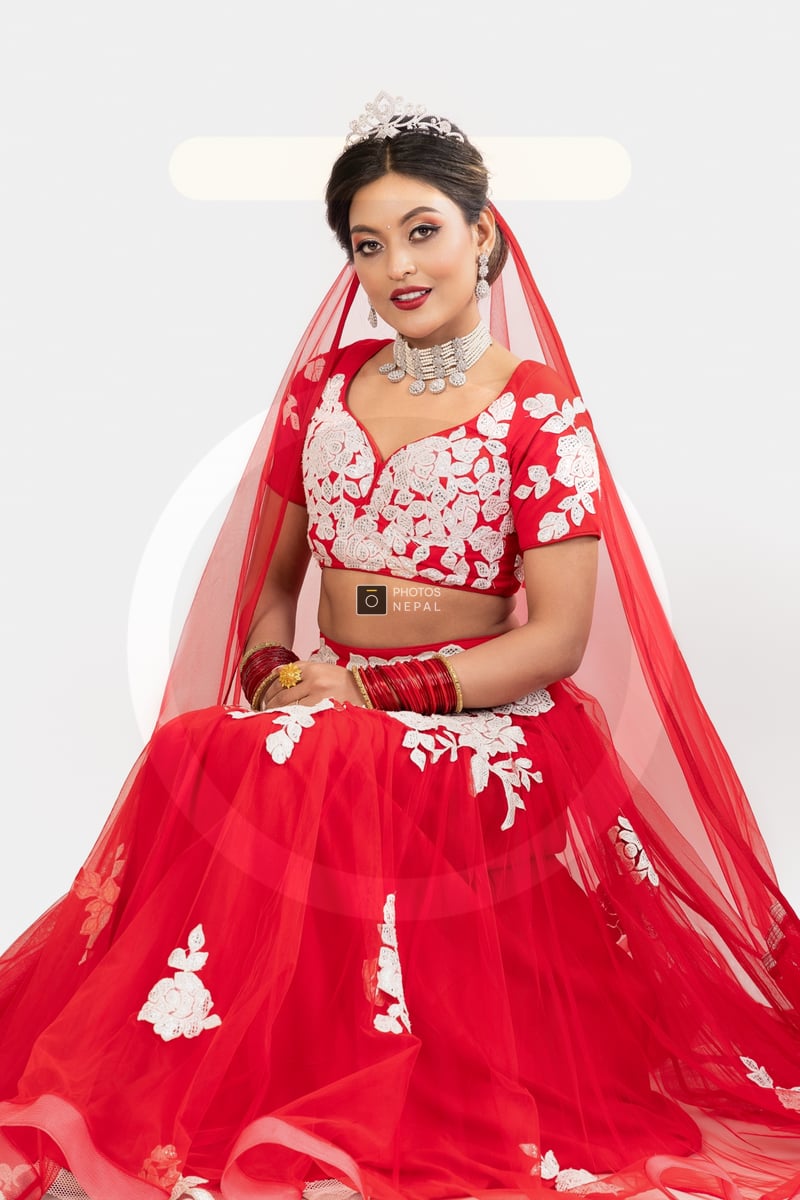 Traditional Nepali Bride in Red Lehenga, Bridal Chura and Crown