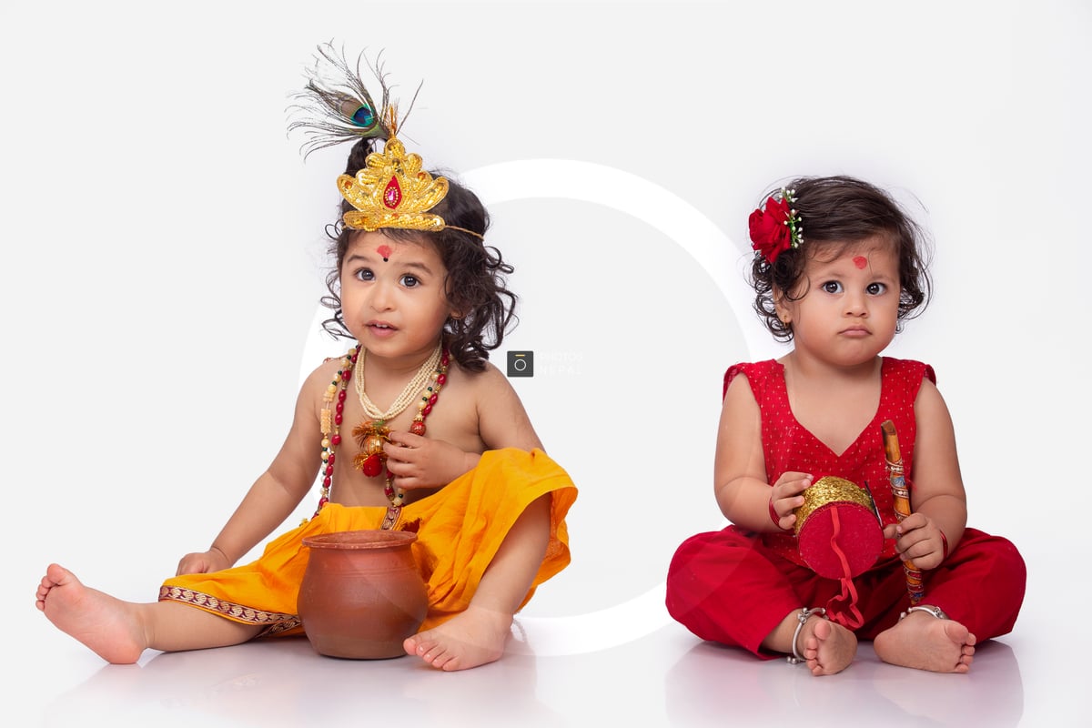 Young Children Celebrating Krishna Janmashtami: Baby Radha and ...