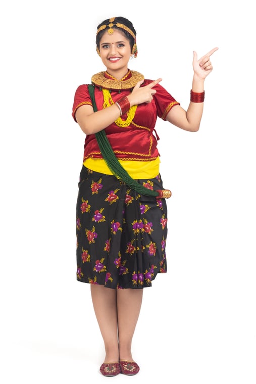 Traditionally dressed Nepalese woman shooting from her fingers Photos Nepal