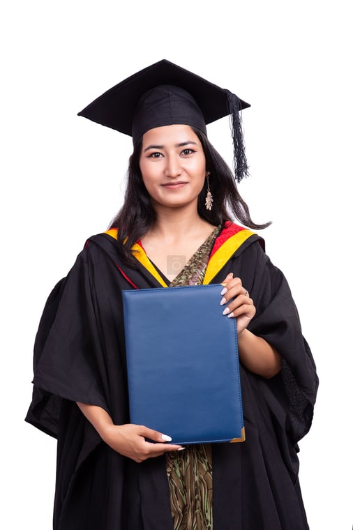 Smiling Nepali Graduate Wearing a Mantle and Mortarboard with Diploma ...