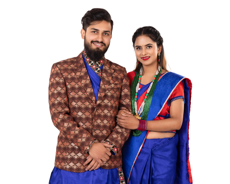 Beautiful Nepali Couple in National Dress of Nepal Smiling Together -  Photos Nepal