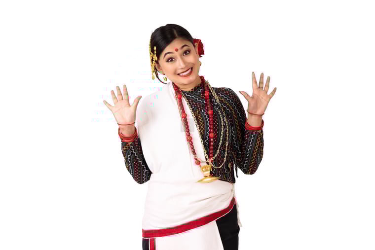 Happy Newari Girl Showing Number 10 in Haku Patasi - Photos Nepal